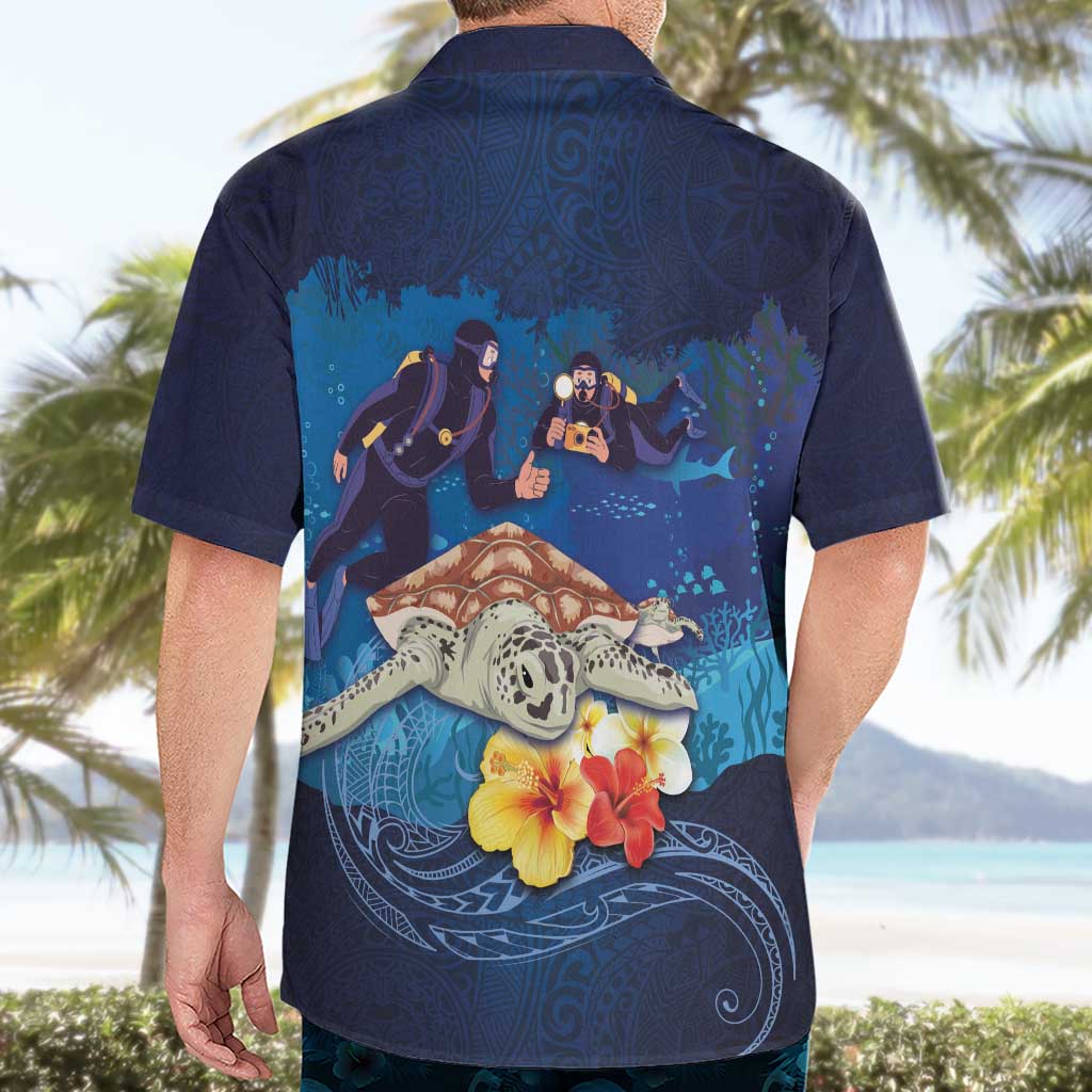 Polynesian Scuba Diving Hawaiian Shirt Honu with Hibiscus and Plumeria Flower and Tapa Tribal Pattern LT03 - Polynesian Pride