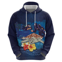Polynesian Scuba Diving Hoodie Honu with Hibiscus and Plumeria Flower and Tapa Tribal Pattern LT03 - Polynesian Pride