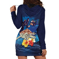 Polynesian Scuba Diving Hoodie Dress Honu with Hibiscus and Plumeria Flower and Tapa Tribal Pattern LT03 - Polynesian Pride