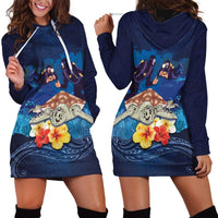 Polynesian Scuba Diving Hoodie Dress Honu with Hibiscus and Plumeria Flower and Tapa Tribal Pattern LT03 - Polynesian Pride