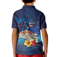 Polynesian Scuba Diving Kid Polo Shirt Honu with Hibiscus and Plumeria Flower and Tapa Tribal Pattern LT03 - Polynesian Pride