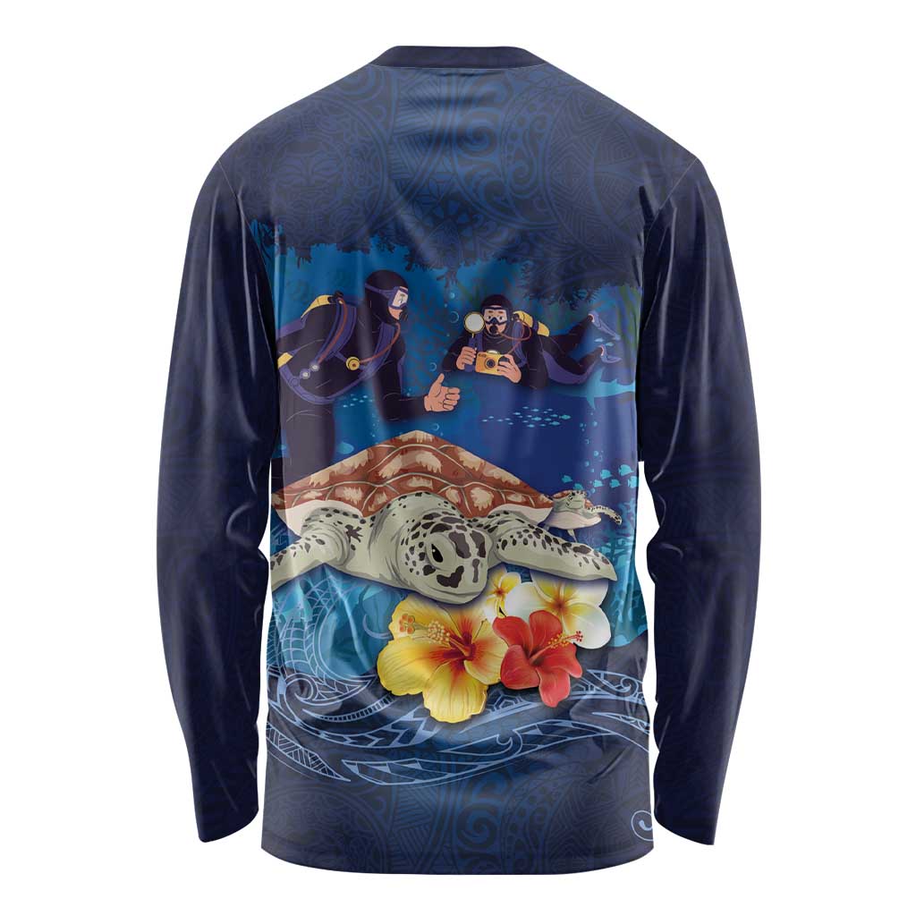 Polynesian Scuba Diving Long Sleeve Shirt Honu with Hibiscus and Plumeria Flower and Tapa Tribal Pattern LT03 - Polynesian Pride