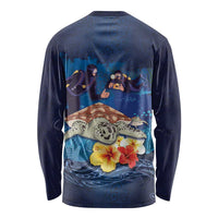 Polynesian Scuba Diving Long Sleeve Shirt Honu with Hibiscus and Plumeria Flower and Tapa Tribal Pattern LT03 - Polynesian Pride