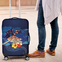 Polynesian Scuba Diving Luggage Cover Honu with Hibiscus and Plumeria Flower and Tapa Tribal Pattern LT03 Blue - Polynesian Pride