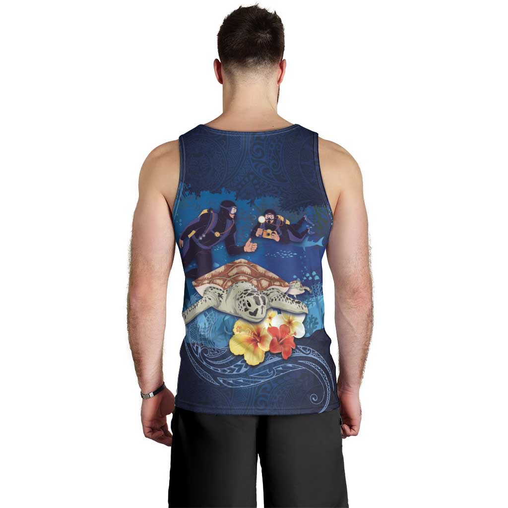 Polynesian Scuba Diving Men Tank Top Honu with Hibiscus and Plumeria Flower and Tapa Tribal Pattern LT03 - Polynesian Pride