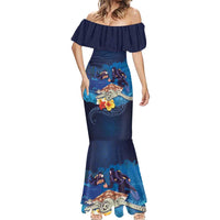 Polynesian Scuba Diving Mermaid Dress Honu with Hibiscus and Plumeria Flower and Tapa Tribal Pattern LT03 - Polynesian Pride