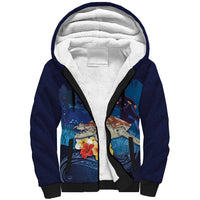 Polynesian Scuba Diving Sherpa Hoodie Honu with Hibiscus and Plumeria Flower and Tapa Tribal Pattern LT03 Unisex Blue - Polynesian Pride
