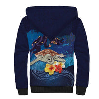 Polynesian Scuba Diving Sherpa Hoodie Honu with Hibiscus and Plumeria Flower and Tapa Tribal Pattern LT03 - Polynesian Pride