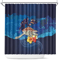Polynesian Scuba Diving Shower Curtain Honu with Hibiscus and Plumeria Flower and Tapa Tribal Pattern LT03 Blue - Polynesian Pride