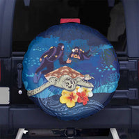 Polynesian Scuba Diving Spare Tire Cover Honu with Hibiscus and Plumeria Flower and Tapa Tribal Pattern LT03 - Polynesian Pride