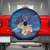 Polynesian Scuba Diving Spare Tire Cover Honu with Hibiscus and Plumeria Flower and Tapa Tribal Pattern LT03 - Polynesian Pride