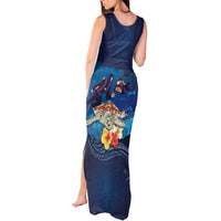 Polynesian Scuba Diving Tank Maxi Dress Honu with Hibiscus and Plumeria Flower and Tapa Tribal Pattern LT03 - Polynesian Pride