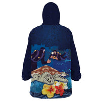 Polynesian Scuba Diving Wearable Blanket Hoodie Honu with Hibiscus and Plumeria Flower and Tapa Tribal Pattern LT03 - Polynesian Pride