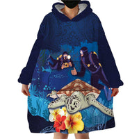 Polynesian Scuba Diving Wearable Blanket Hoodie Honu with Hibiscus and Plumeria Flower and Tapa Tribal Pattern LT03 - Polynesian Pride