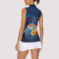 Polynesian Scuba Diving Women Sleeveless Polo Shirt Honu with Hibiscus and Plumeria Flower and Tapa Tribal Pattern LT03 - Polynesian Pride