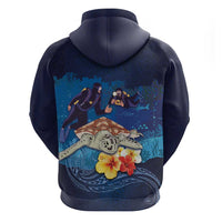 Polynesian Scuba Diving Zip Hoodie Honu with Hibiscus and Plumeria Flower and Tapa Tribal Pattern LT03 - Polynesian Pride