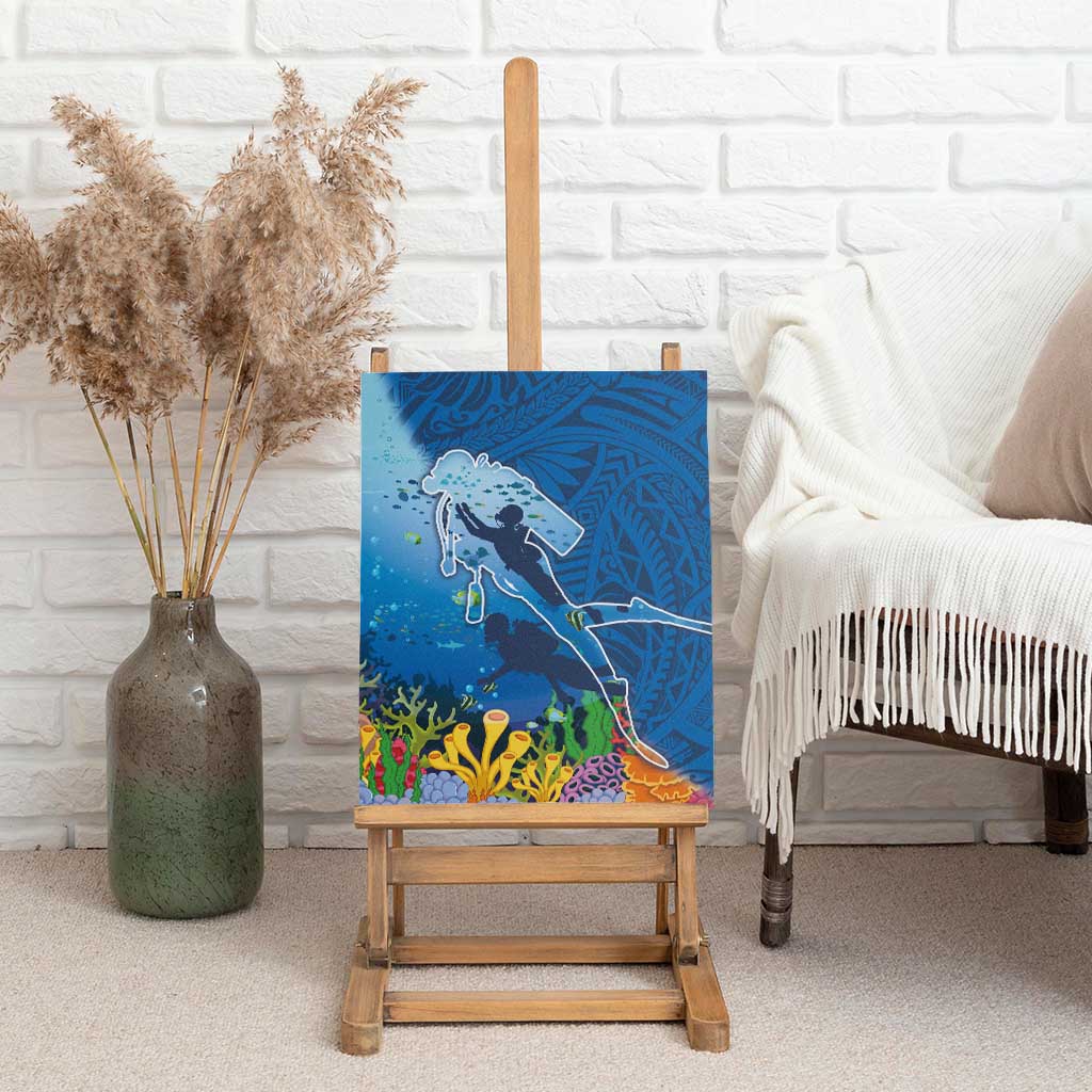 Polynesian Scuba Diving Canvas Wall Art Beauty Corals with Underwater and Polynesian Pattern