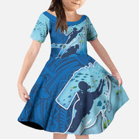 Polynesian Scuba Diving Family Matching Off Shoulder Maxi Dress and Hawaiian Shirt Beauty Corals with Underwater and Polynesian Pattern LT03 Daughter's Dress Blue - Polynesian Pride