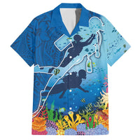 Polynesian Scuba Diving Family Matching Off Shoulder Maxi Dress and Hawaiian Shirt Beauty Corals with Underwater and Polynesian Pattern LT03 Dad's Shirt - Short Sleeve Blue - Polynesian Pride