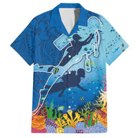 Polynesian Scuba Diving Family Matching Off Shoulder Short Dress and Hawaiian Shirt Beauty Corals with Underwater and Polynesian Pattern LT03 Dad's Shirt - Short Sleeve Blue - Polynesian Pride