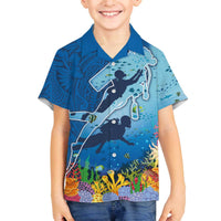 Polynesian Scuba Diving Family Matching Off Shoulder Short Dress and Hawaiian Shirt Beauty Corals with Underwater and Polynesian Pattern LT03 Son's Shirt Blue - Polynesian Pride