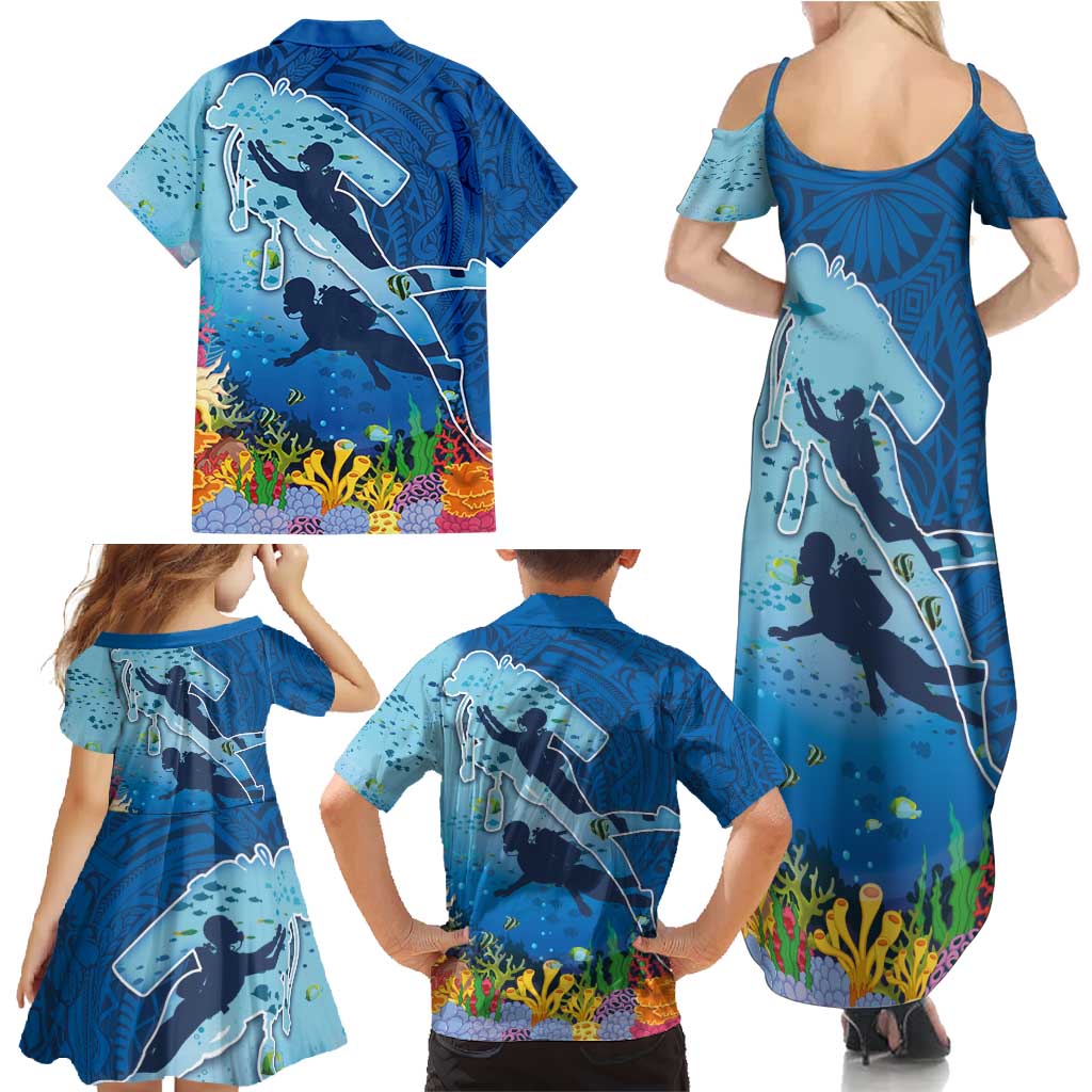 Polynesian Scuba Diving Family Matching Summer Maxi Dress and Hawaiian Shirt Beauty Corals with Underwater and Polynesian Pattern LT03 - Polynesian Pride
