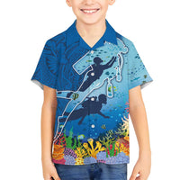 Polynesian Scuba Diving Family Matching Tank Maxi Dress and Hawaiian Shirt Beauty Corals with Underwater and Polynesian Pattern LT03 Son's Shirt Blue - Polynesian Pride
