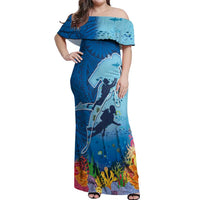 Polynesian Scuba Diving Off Shoulder Maxi Dress Beauty Corals with Underwater and Polynesian Pattern
