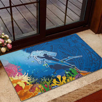 Polynesian Scuba Diving Rubber Doormat Beauty Corals with Underwater and Polynesian Pattern