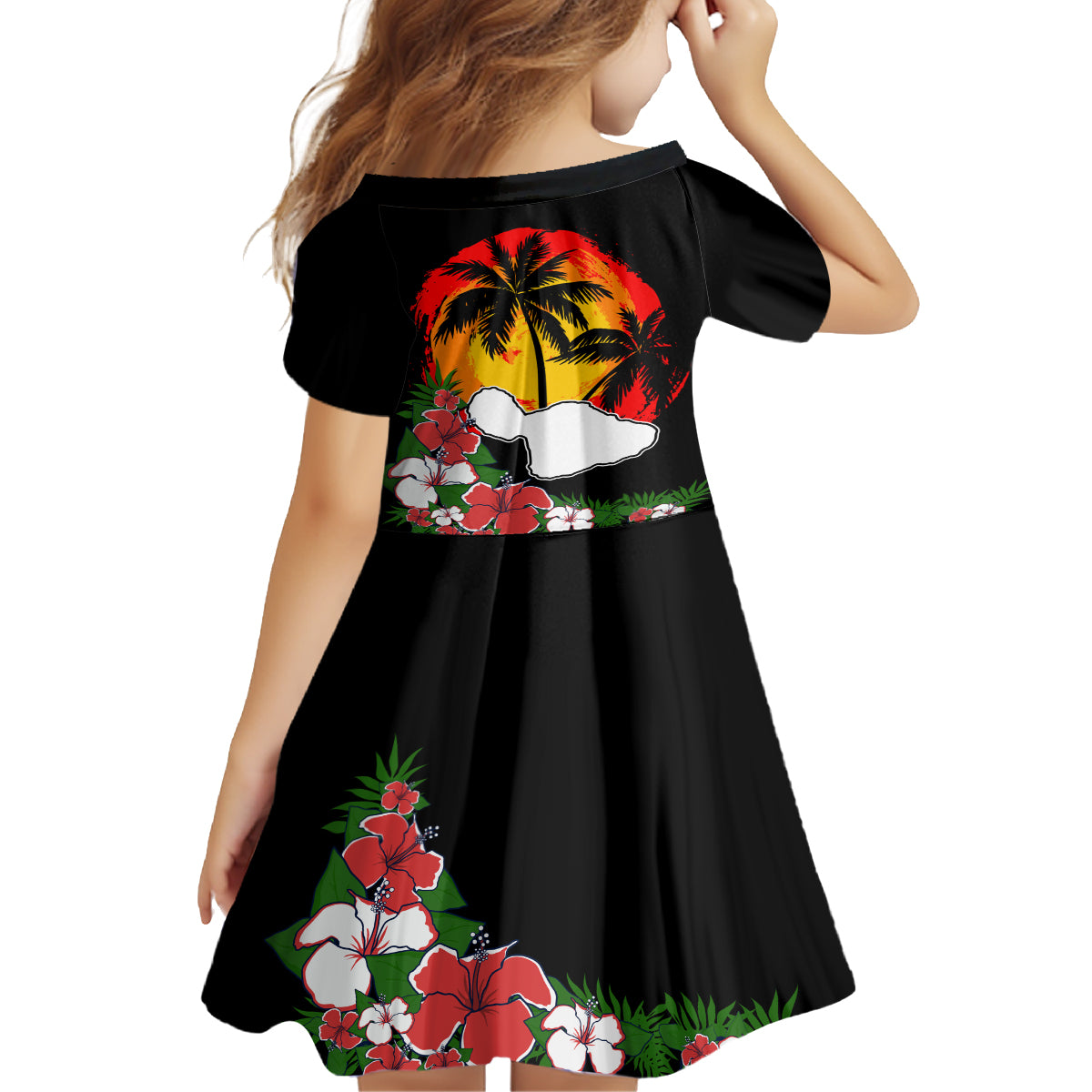 Hawaii Maui Island Kid Short Sleeve Dress Maui Map With Tropical Forest Vintage Style LT03 - Polynesian Pride