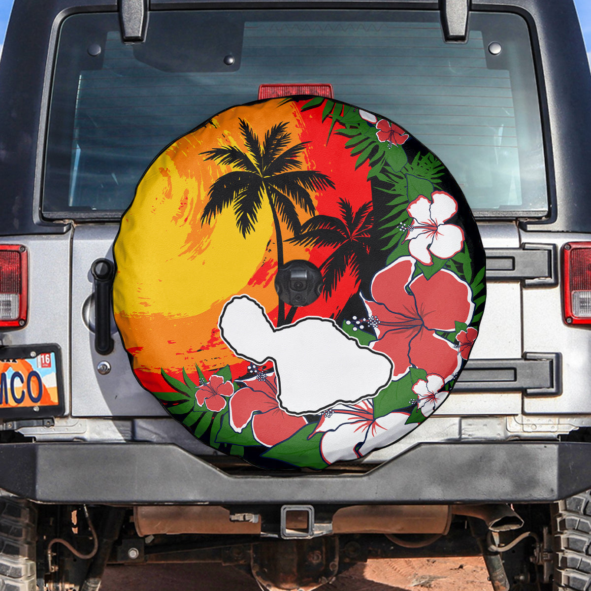 Hawaii Maui Island Spare Tire Cover Maui Map With Tropical Forest Vintage Style LT03 - Polynesian Pride