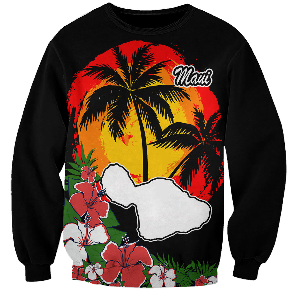 Custom Hawaii Maui Island Sweatshirt Maui Map With Tropical Forest Vintage Style LT03 Unisex Black - Polynesian Pride