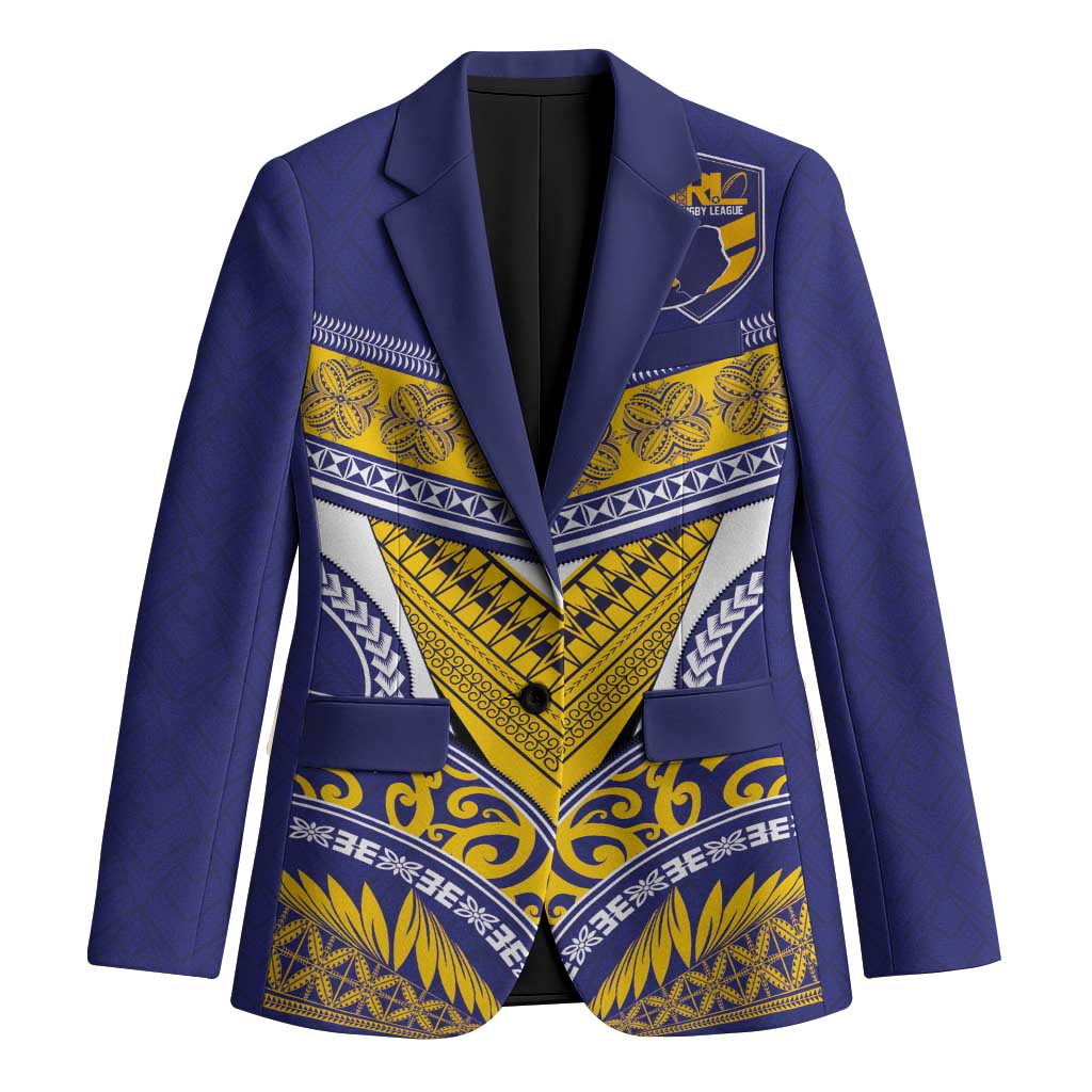 Custom Rugby Niue Blazer Hiapo Tribal Heritage Tattoos Blue Color - Polynesian Pride