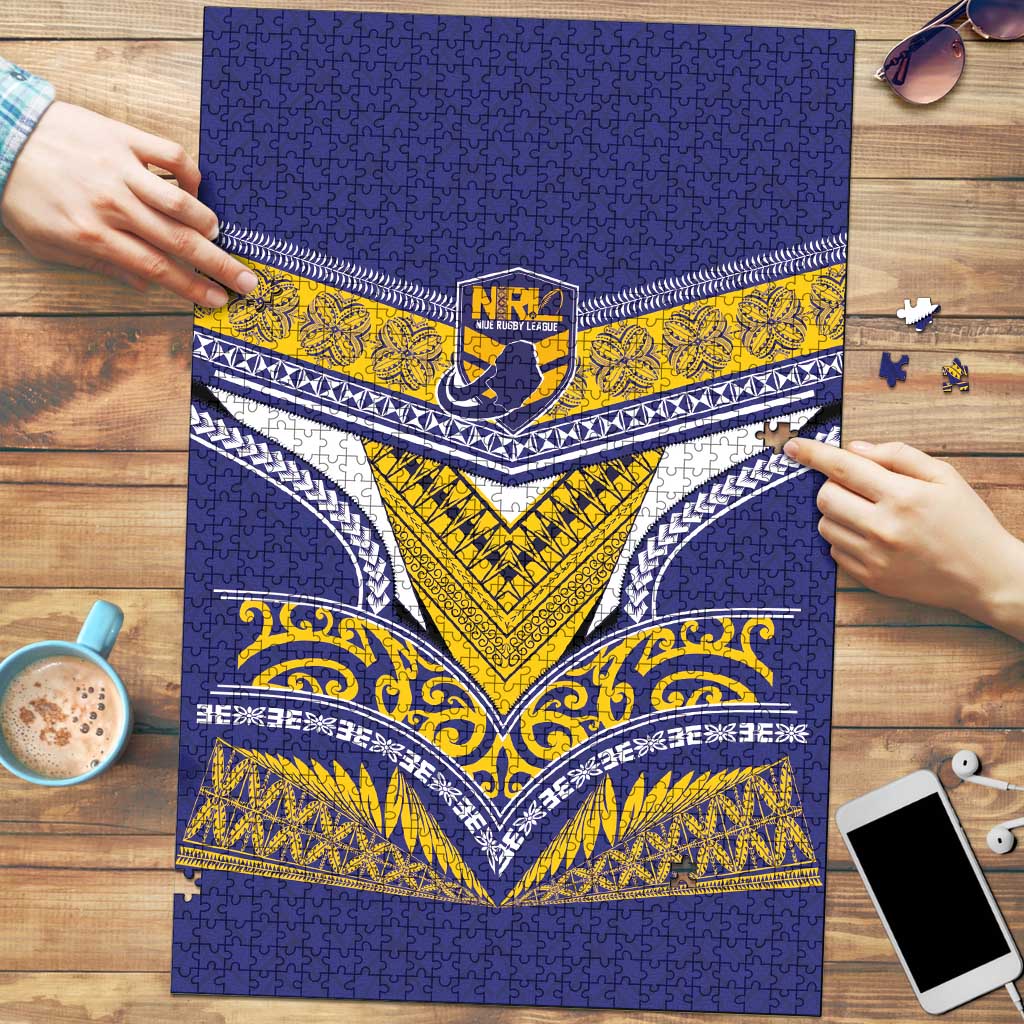 Rugby Niue Puzzle Hiapo Tribal Heritage Tattoos Blue Color - Polynesian Pride