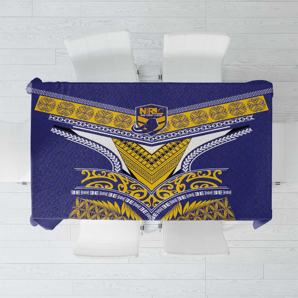 Rugby Niue Tablecloth Hiapo Tribal Heritage Tattoos Blue Color - Polynesian Pride
