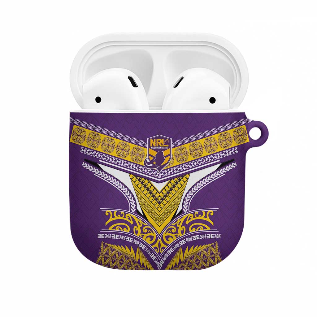 Rugby Niue AirPods Case Hiapo Tribal Heritage Tattoos Purple Color - Polynesian Pride