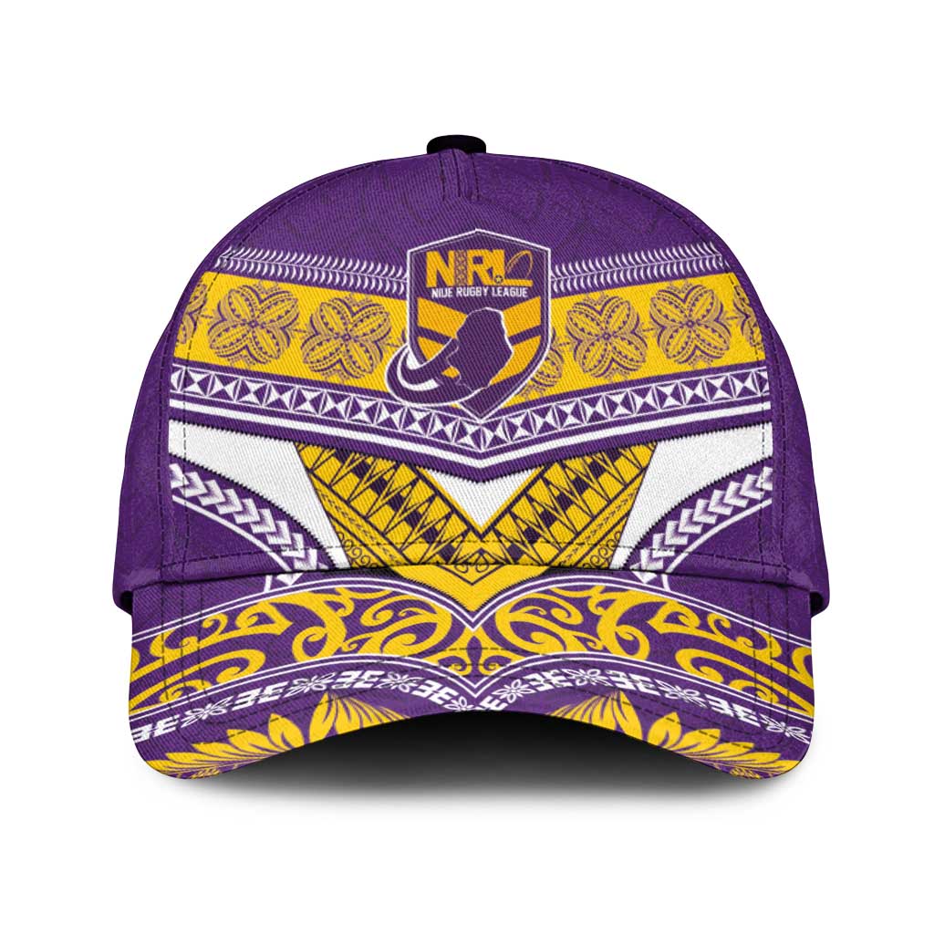 Niue Rugby Classic Cap Hiapo Tribal Heritage Tattoos Purple Color - Polynesian Pride