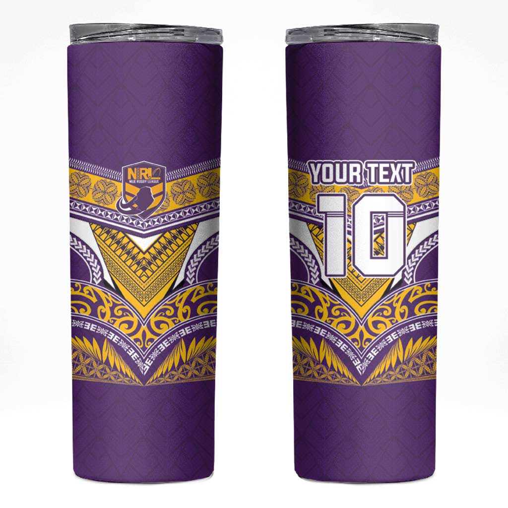 Custom Rugby Niue Skinny Tumbler Hiapo Tribal Heritage Tattoos Purple Color - Polynesian Pride