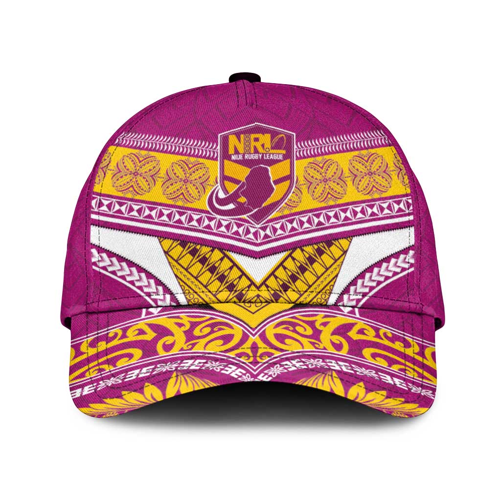 Niue Rugby Classic Cap Hiapo Tribal Heritage Tattoos Pink Color - Polynesian Pride