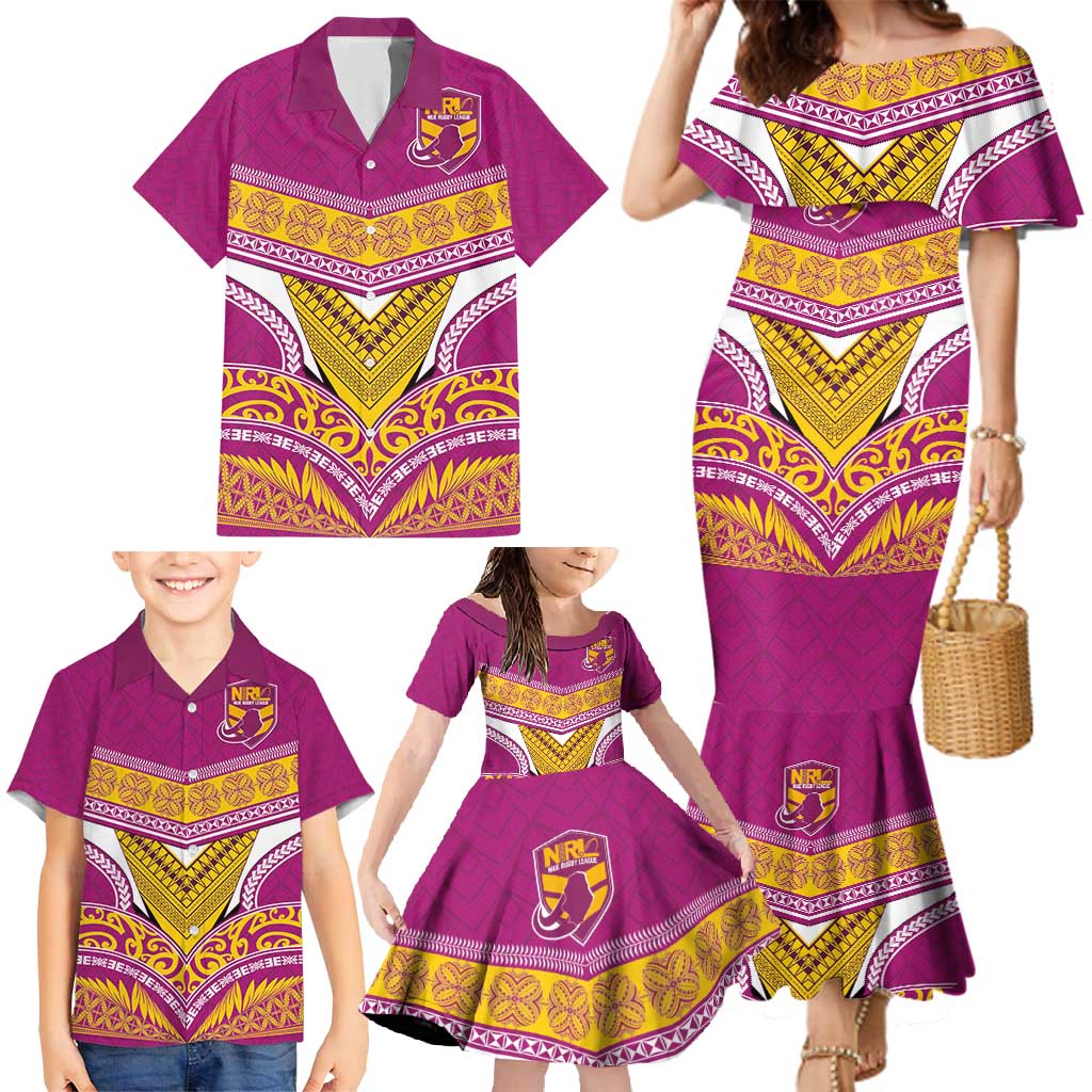Custom Rugby Niue Family Matching Mermaid Dress and Hawaiian Shirt Hiapo Tribal Heritage Tattoos Pink Color - Polynesian Pride