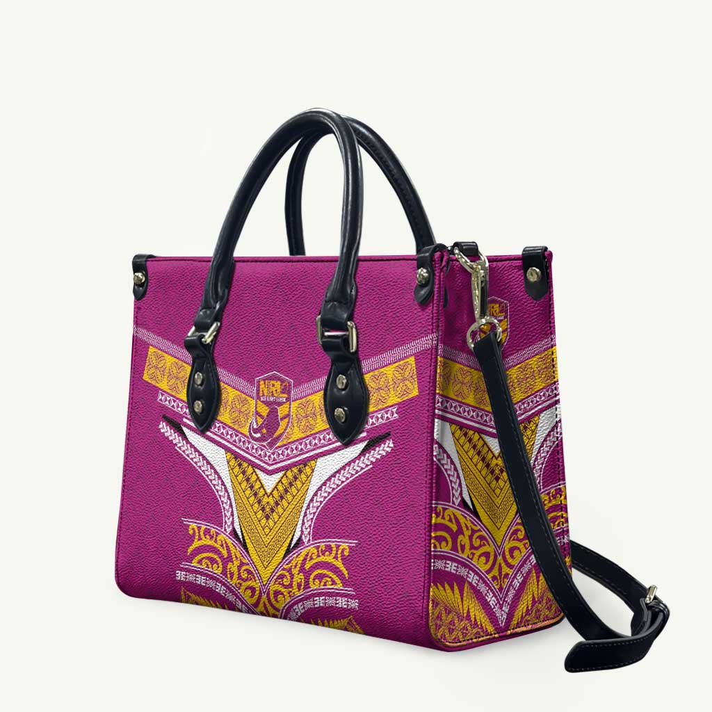 Rugby Niue Leather Bag Hiapo Tribal Heritage Tattoos Pink Color - Polynesian Pride