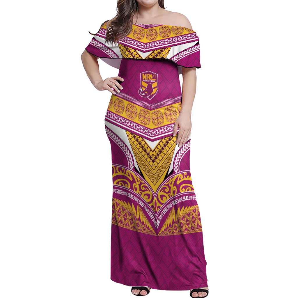 Custom Rugby Niue Off Shoulder Maxi Dress Hiapo Tribal Heritage Tattoos Pink Color - Polynesian Pride