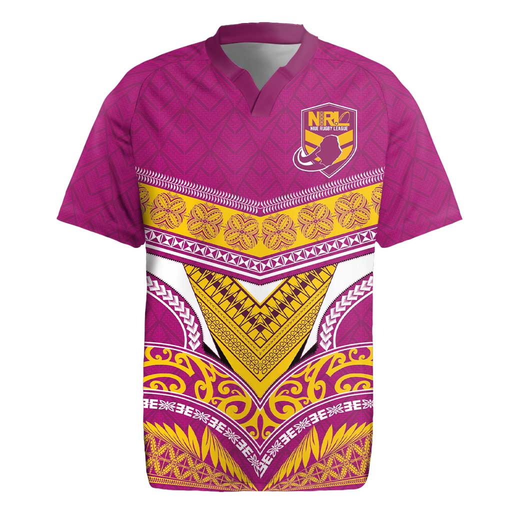 Custom Rugby Niue Rugby Jersey Hiapo Tribal Heritage Tattoos Pink Color - Polynesian Pride