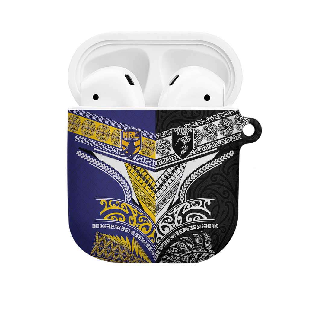Rugby Niue and Aotearoa AirPods Case Hiapo with Maori Moko Tribal Heritage Tattoos LT03 Black - Polynesian Pride