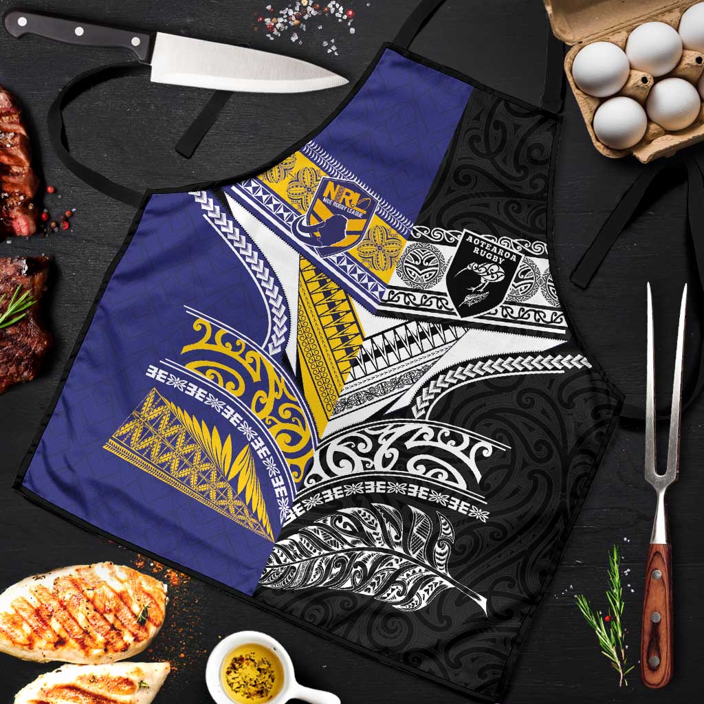 Rugby Niue and Aotearoa Apron Hiapo with Maori Moko Tribal Heritage Tattoos LT03 Black - Polynesian Pride