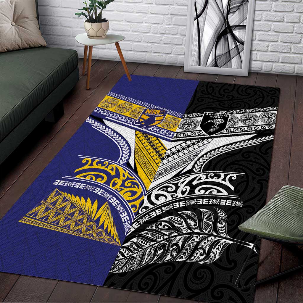 Rugby Niue and Aotearoa Area Rug Hiapo with Maori Moko Tribal Heritage Tattoos LT03 Black - Polynesian Pride