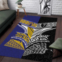 Rugby Niue and Aotearoa Area Rug Hiapo with Maori Moko Tribal Heritage Tattoos LT03 Black - Polynesian Pride
