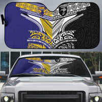 Rugby Niue and Aotearoa Auto Sun Shade Hiapo with Maori Moko Tribal Heritage Tattoos LT03 Black - Polynesian Pride