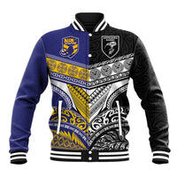 Custom Rugby Niue and Aotearoa Baseball Jacket Hiapo with Maori Moko Tribal Heritage Tattoos LT03 Unisex Black - Polynesian Pride