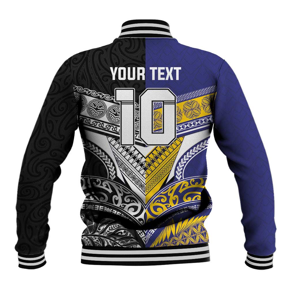 Custom Rugby Niue and Aotearoa Baseball Jacket Hiapo with Maori Moko Tribal Heritage Tattoos LT03 - Polynesian Pride